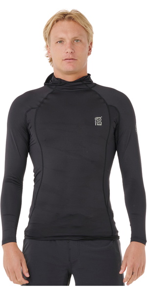 2026 Rip Curl Mens Search UPF Performance Hooded Long Sleeve Rash Vest 16IMRV - Black